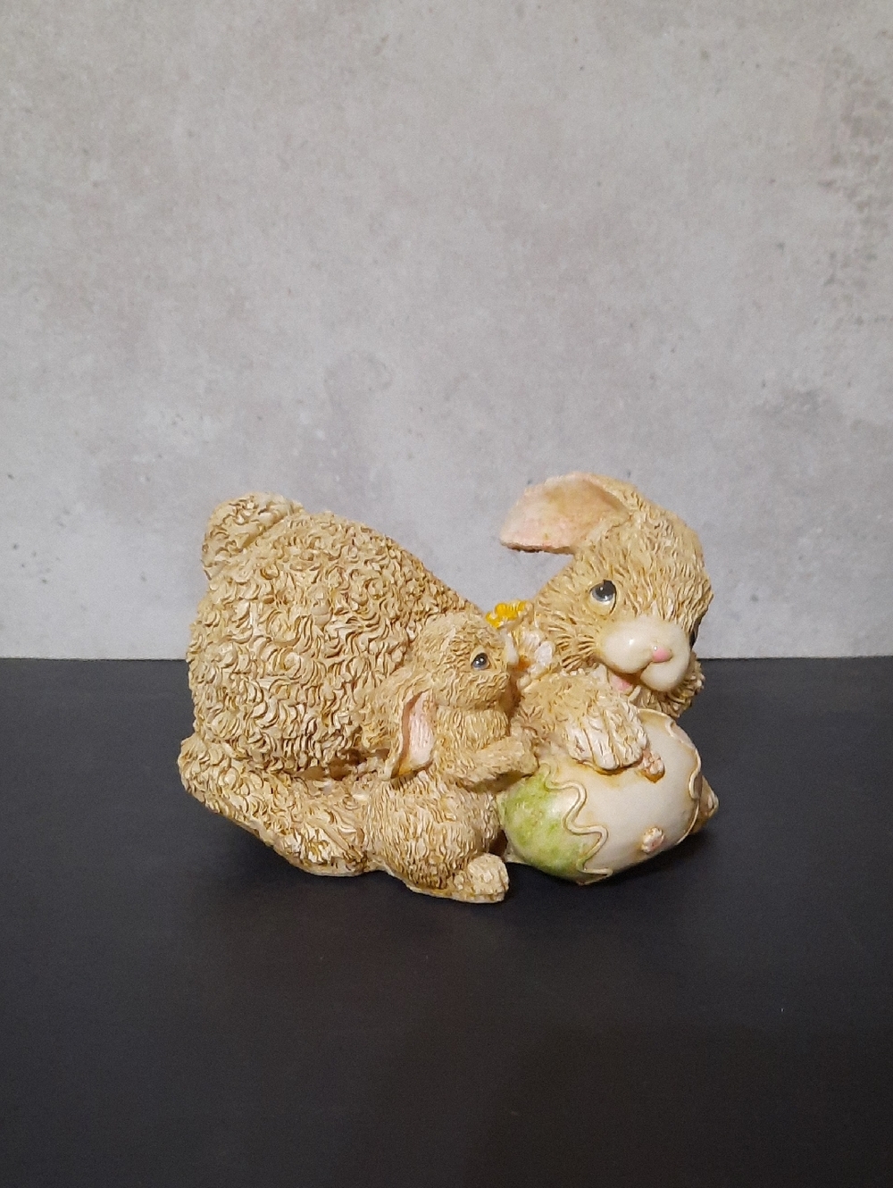 Beige Bunny Figurine with Decorative Egg